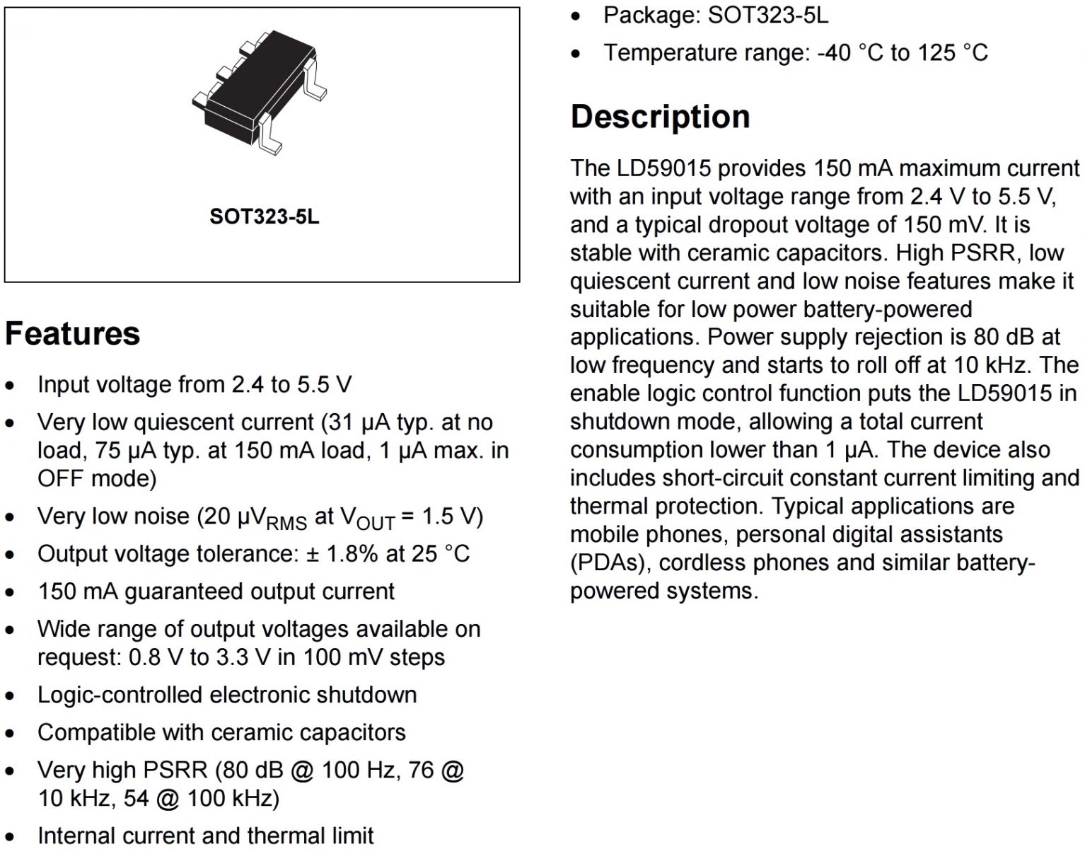 מייצב מתח LDO STMICROELECTRONICS LD59015